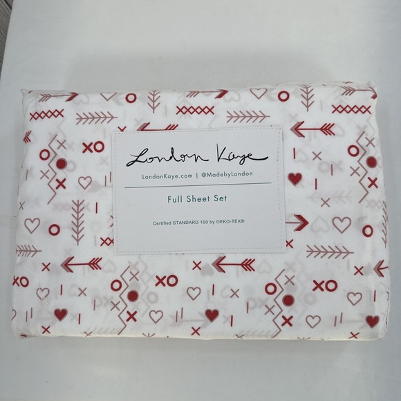 London Kaye Other - London Kaye Heart Sheet Set Full White Red Hearts Arrows X O Hugs Kisses